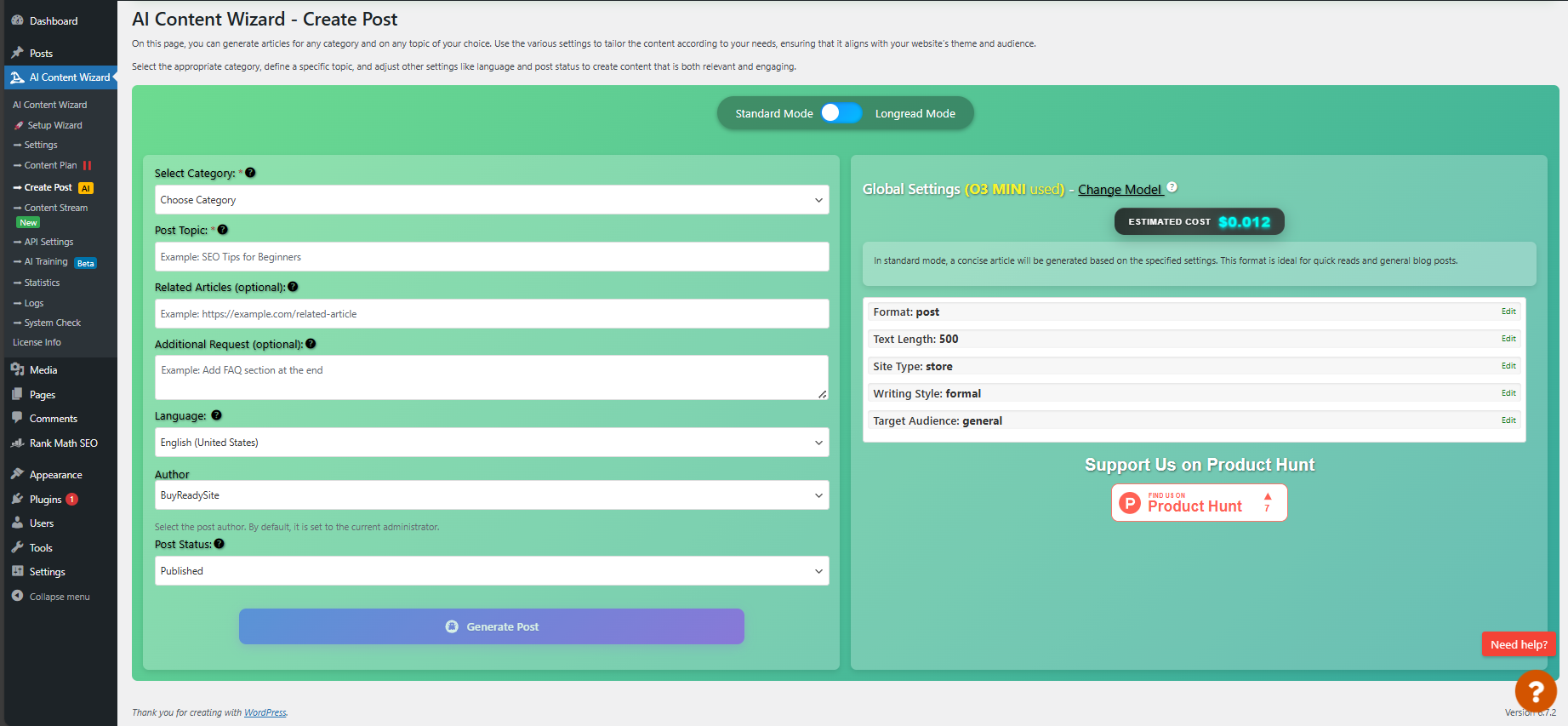 Single Generation Interface Documentation - AI Content Wizard